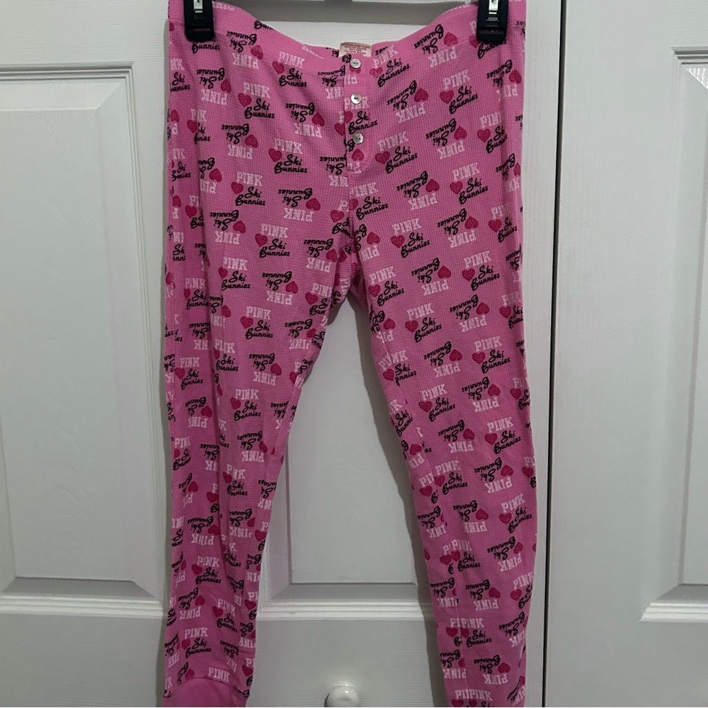 PINK Victoria's Secret Thermal Sleepwear 2-Piece Pajama Set Women S Pink Print - Picture 5 of 8